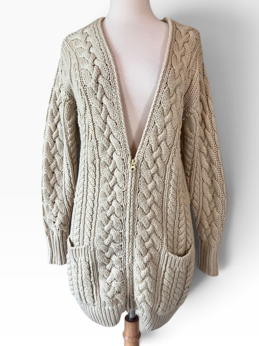 Isabel Marant Etoile Cable Knit Wool Zip Cardigan Sweater